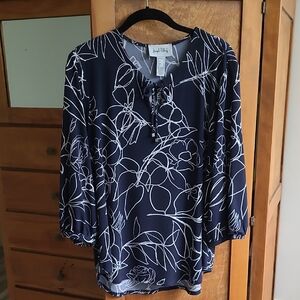 Joseph Ribkoff Blue and White Graphic Blouse